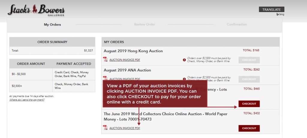 Auction invoices