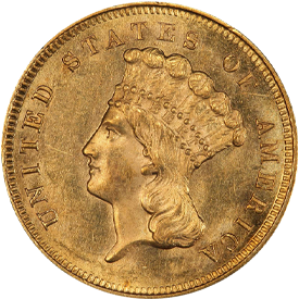 1857-S Gold Three Dollar