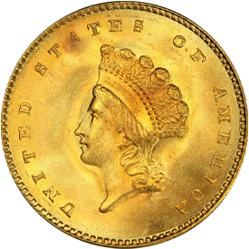 Type 2, Small Head Indian Princess Gold Dollar