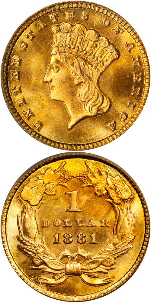 Type 3, Large Head Indian Princess Gold Dollar