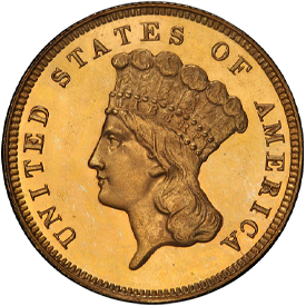 1876 Gold Three Dollar